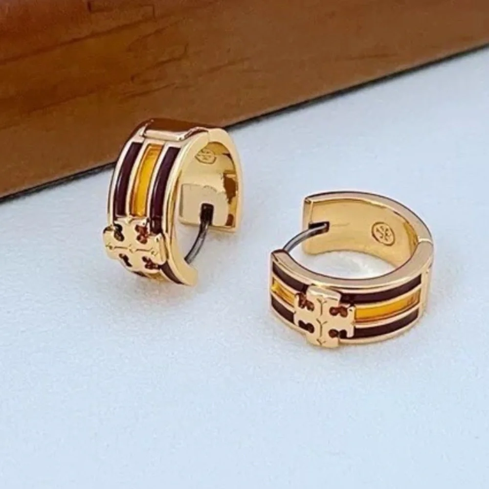 TORY BURCH Gold Kira Enamel Huggie Earrings NWT